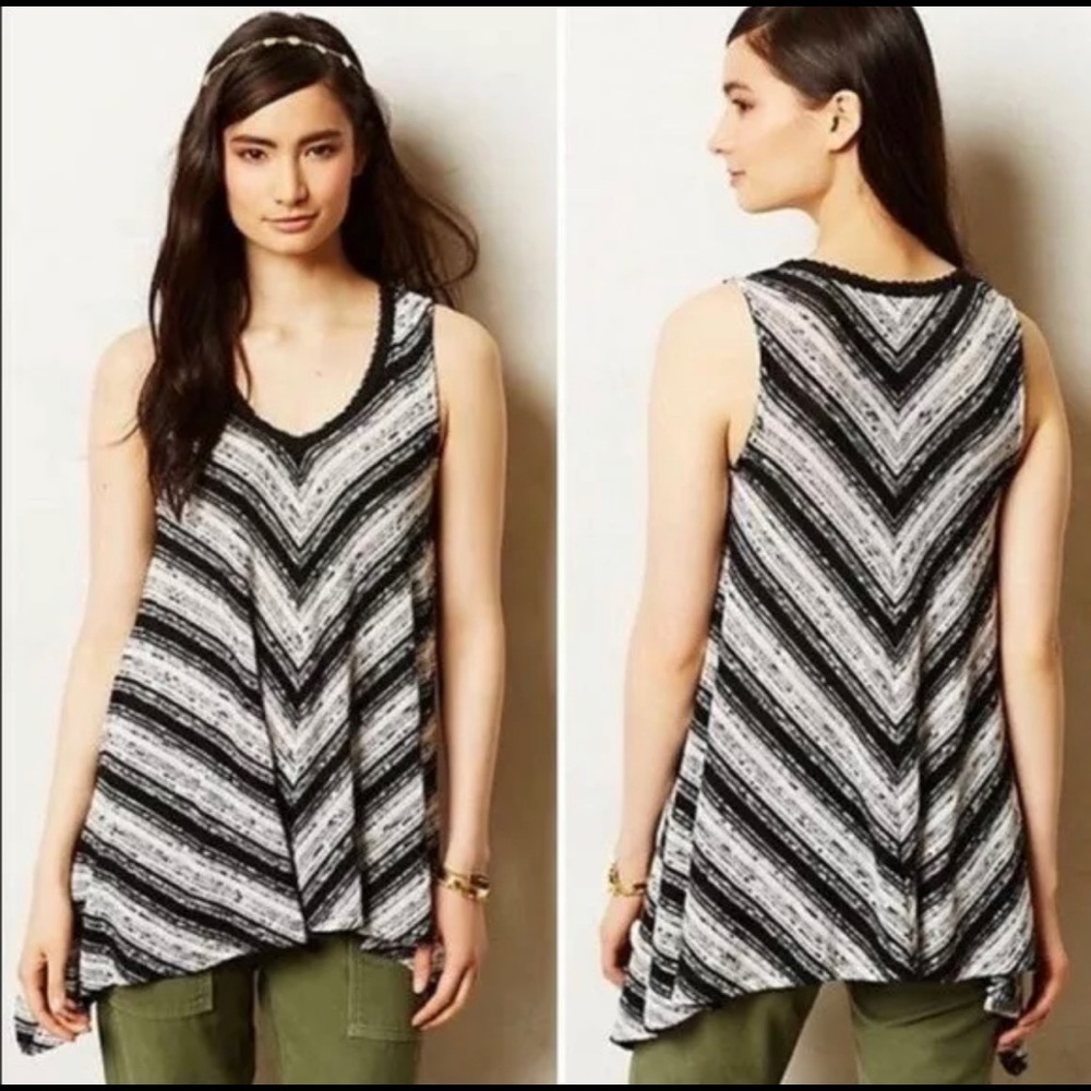 Anthropologie Meadow Rue Sian Knit Swing Tunic Top Black White Womens Medium